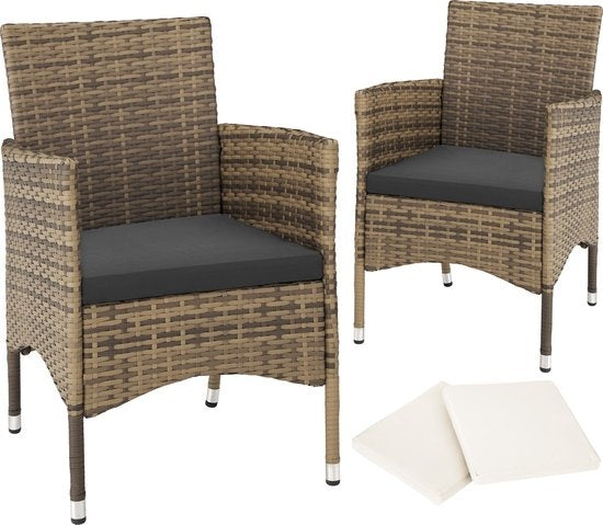 tectake - 2er Set Gartenstühle aus Korbgeflecht - inkl. 2 Sets Kissenbezüge - natur - 404552 - Poly-Rattan