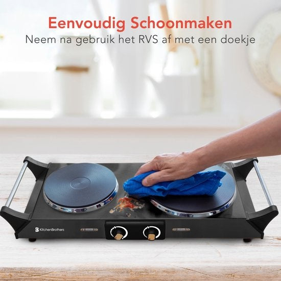 KitchenBrothers Elektrokochfeld - 2 Brenner - 2500W - Schwarz