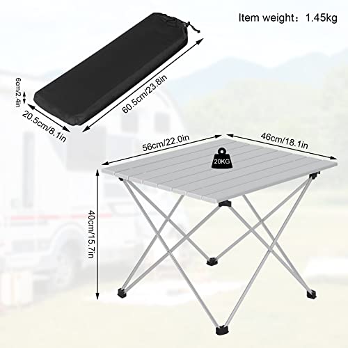 Woltu Picknick-Tisch Camping Tisch faltbar - Aluminium Silber - 56x46x40 cm