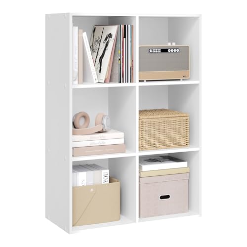 Woltu Bücherregal mit 6 Fächern Weiß 59,6 x 29 x 89 cm