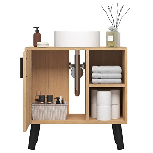 Eugad Badezimmerschrank unter Waschbecken mit Tür und 2 offenen Regalen schwarz 60 x 60,5 x 30 cm
