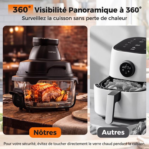 Coast Airfryer 4L – Heißluftfritteuse mit Glasgehäuse – 1500 W – Zwei stapelbare Frittierkörbe – Deckel – Thermostat bis 220 °C – Schwarz