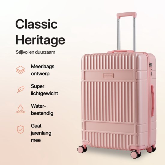 SKYCASES Classic Heritage - Großer Reisekoffer - TSA-Schloss - 76x52x30 cm - 100L - XL Rollkoffer - 360° geräuschlose Rollen - Leichtgewicht - Trolley - Pink