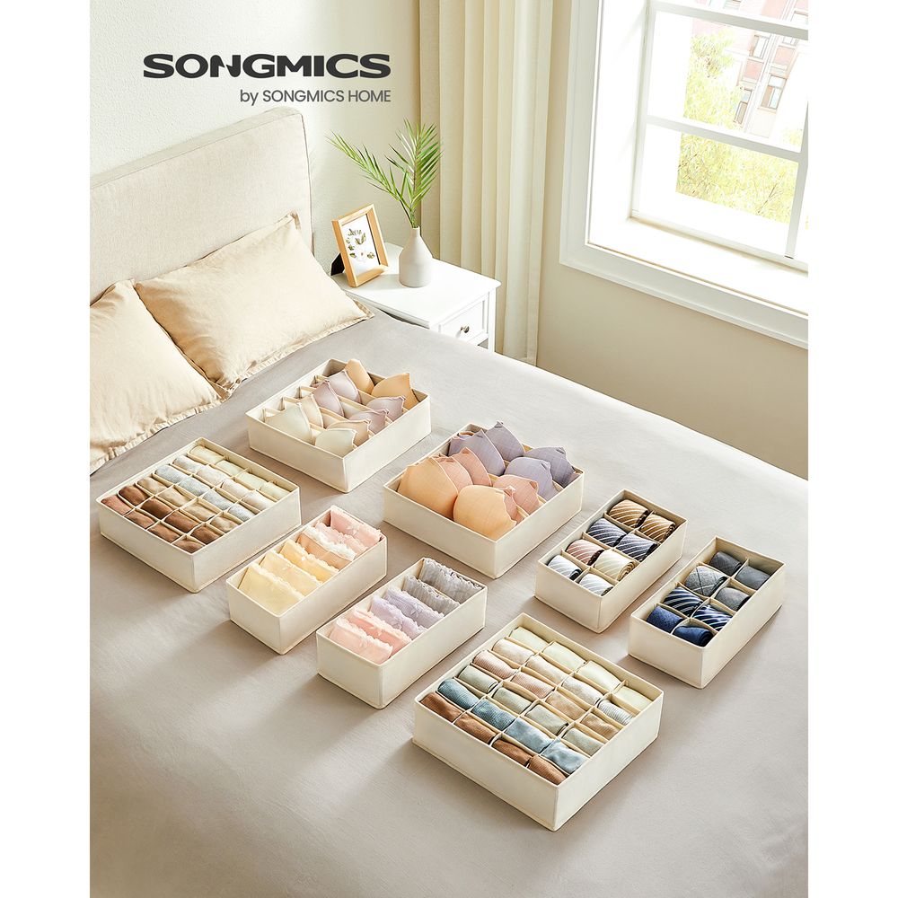 Songmics Schubladen-Organizer – 8-teilig – zusammenklappbar – 32 x 10 x 32 cm – Beige