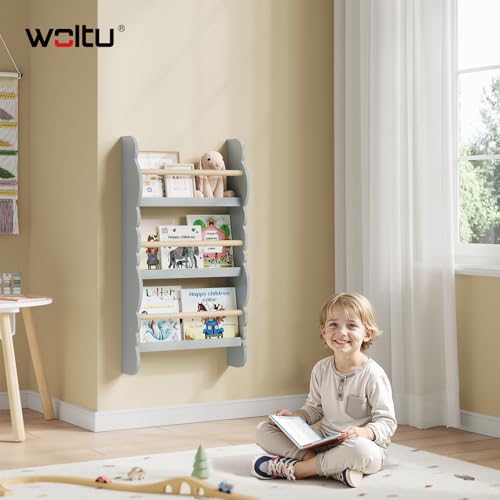 Woltu Kinderbuchregal Wandregal mit 3 Ebenen grau