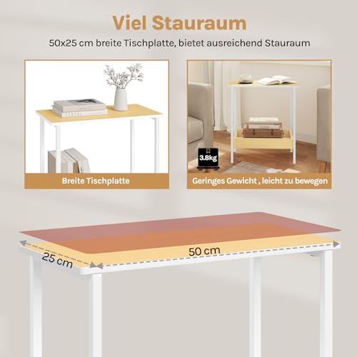 Woltu Beistelltisch BTS03nh - Couchtisch mit 2 Ablagen - Schwarzes Metall und Holzoptik - 50 x 55 x 25 cm