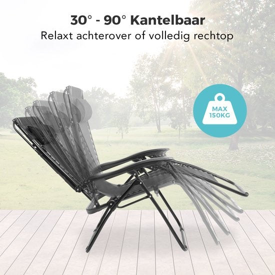 LifeGoods Faltbare Gartenstühle - mit Sonnendach - Verstellbarer Sonnenschirm - 2 Stück - 30Â°-90Â° verstellbar - Metall - Schwarz