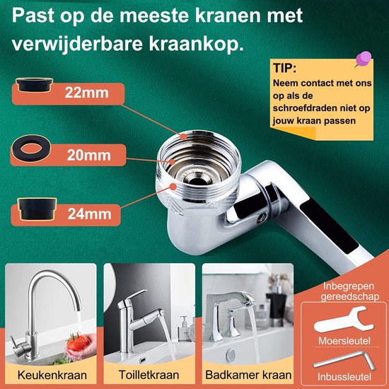 Feau Wasserhahnverlängerung - Wasserhahnaufsatz - Wasserhahnverlängerung - 1440Â° schwenkbar - Material 100% Messing - universal