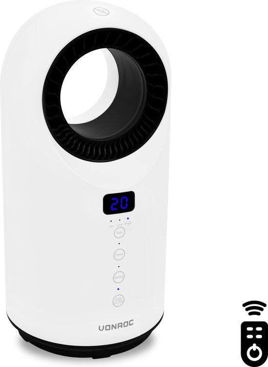 VONROC - Elektrische Heizung - Heizlüfter - 1000W/1500W - ohne Lamellen - Keramik - 3 Stufen - Inkl. Fernbedienung - Swing-Funktion - Thermostat und Timer - 15m2 - weiß