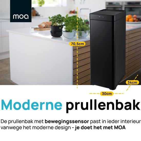 MOA Sensor-Abfalleimer - 50 Liter - Edelstahl & langlebiges ABS - Rutschfest - Geräuschloser Deckel - Schließverzögerung - Schwarz - SB50VB