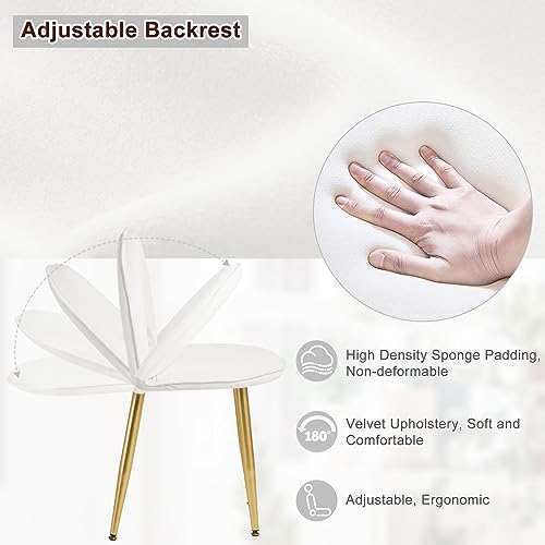 Woltu Schminktisch MB6105ws mit Hocker und LED-Spiegel - Schminktisch aus Holz mit verstellbarer Beleuchtung, 3 Schubladen, Samtsitz mit Rückenlehne - Weiß, Creme und Gold - 100x40 cm