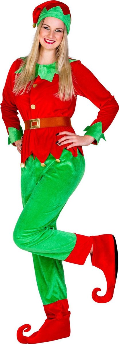 Dressforfun Weihnachtselfe Kostüm - Mit Langarm-Shirt, Hose, Gürtel, Hut und Schuhüberzieher - Größe M - Damen