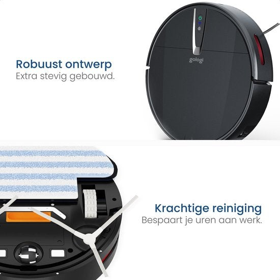 Gologi Staubsaugerroboter mit Wischfunktion - Automatisch - Mit Ladestation - Kabelloser Staubsaugerroboter - 45DB - Schwarz