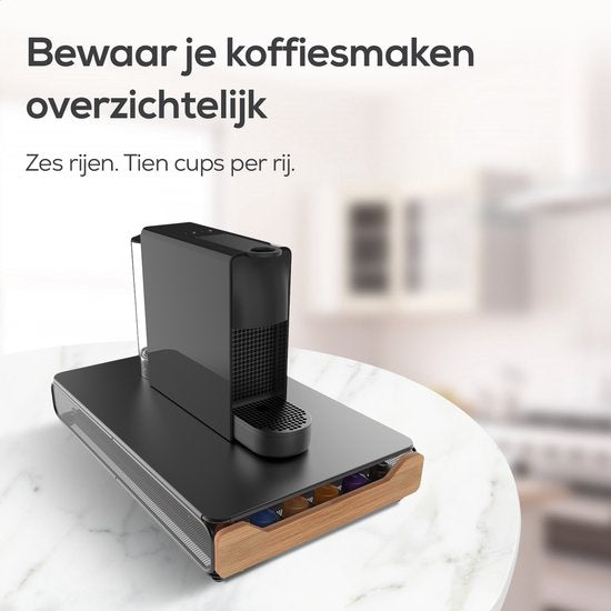 KitchenLove Kapselhalter - Mit Schublade - Für 60 Kampseln - Bambusholz - Schwarz
