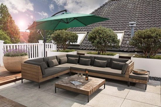 909 OUTDOOR Hängesonnenschirm in dunkelgrün 2,5 m hoch, Gartenschirm mit Stahlgestell und Abdeckung, Sonnenschirm mit Kurbel und Kippfunktion, Durchmesser 300 cm