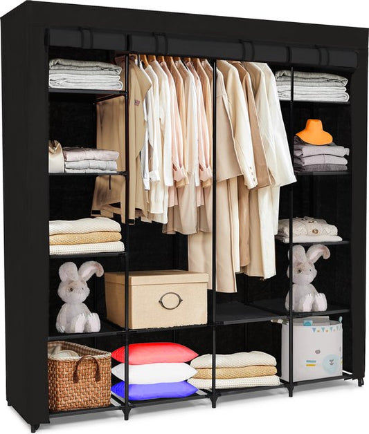 Brixy Wardrobe - Kleiderschrank - XXL - Kleiderschrank faltbar - 175 x 170 x 45cm - Campinggarderobe - Faltbarer Kleiderschrank aus Stoff - Schwarz