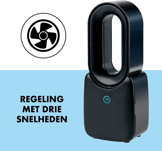 Lifetime Air Bladeless Fan - Leiser Ventilator mit drei Geschwindigkeiten - Kabelloser Tischventilator - Tischventilator mit LED-Stimmungslicht - USB-C wiederaufladbar - Kompaktes Design - 5W - Schwarz