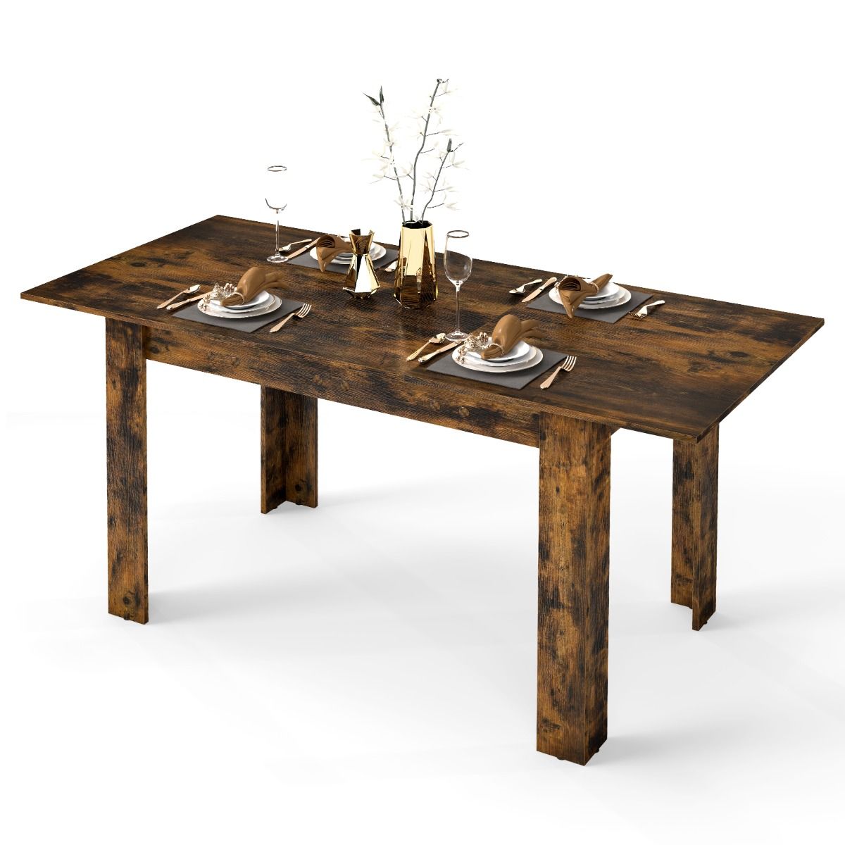 Coast Ausziehbarer Esstisch – Verstellbare Tischplatte – L-förmige Tischbeine – Kaffeebraun 158 x 70 x 76 cm
