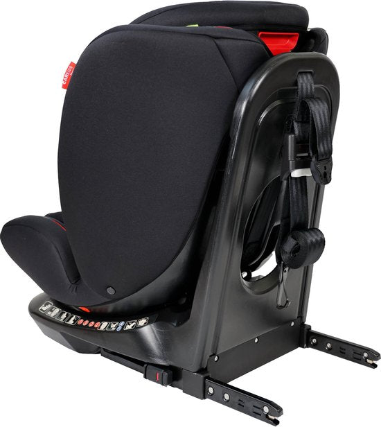 Carkids i-Size-Kindersitz Darcy – Entspricht der Norm i-Size R-129 - Um 360° drehbar - Für Kinder von 40 bis 150 cm - Isofix- und Top-Tether-Befestigung - Verstellbare Kopfstütze und Rückenlehne – Schwarz/Rot