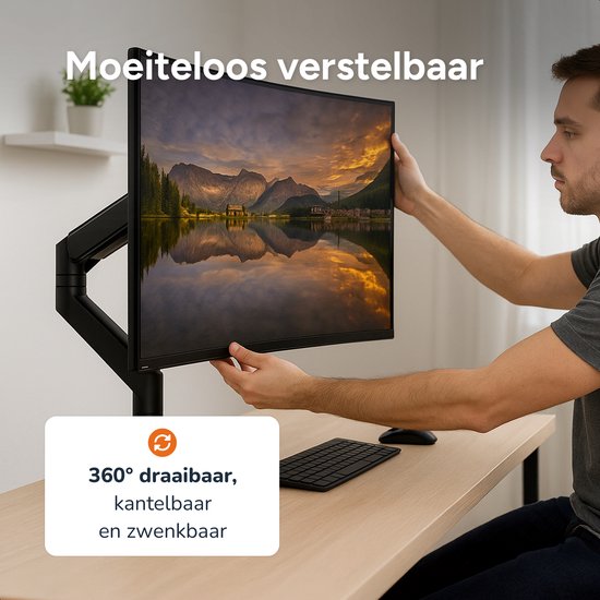Skoov Monitorarm mit Gasfeder - Für 13 bis 57 Zoll - 27KG Tragfähigkeit - Breitbildschirm - Halterung für 1 Bildschirm - Monitor - Ständer - Halterung - Extra stabil - Schwarz