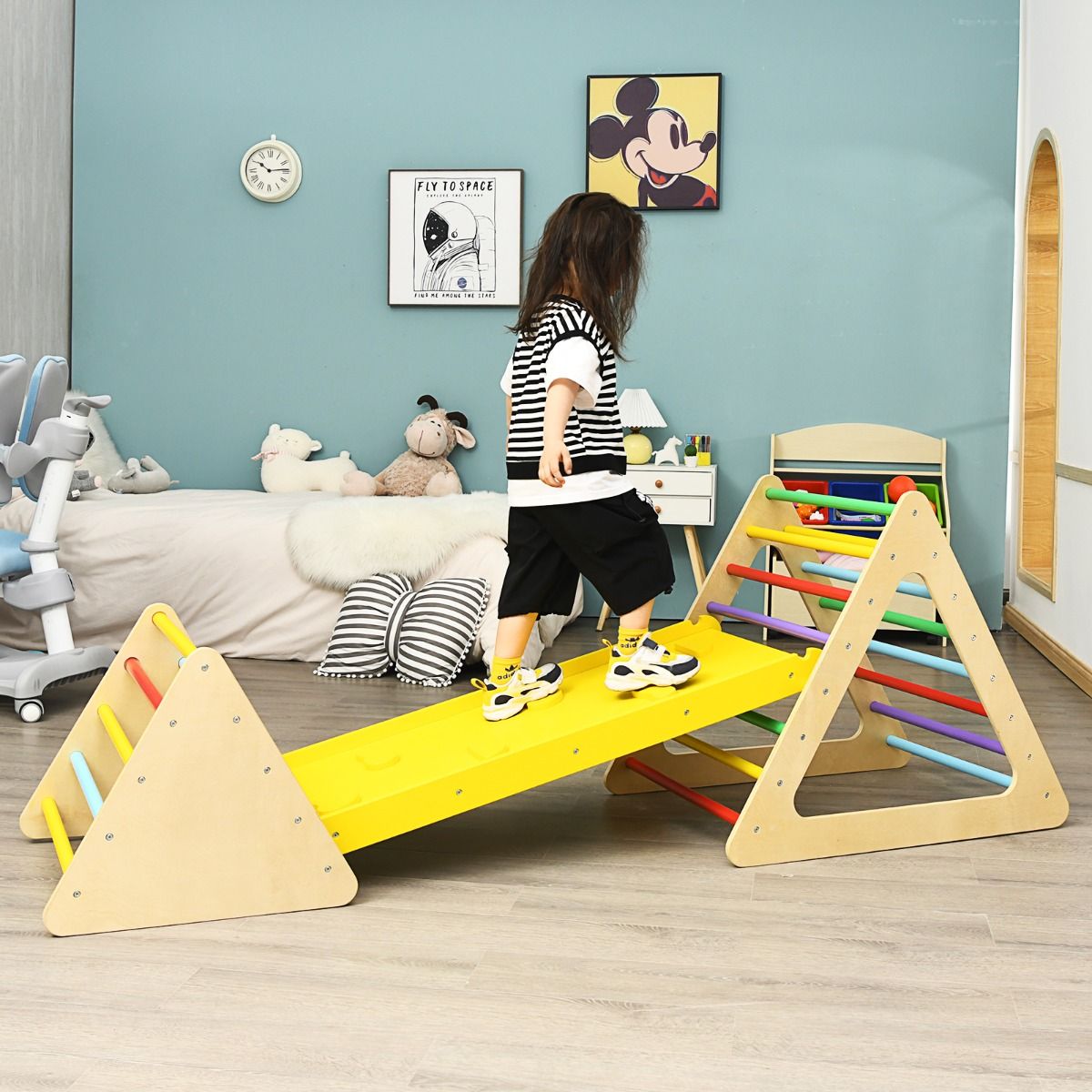 Coast 3-in-1-Kletterspielzeug-Set für Kleinkinder - Bunt - Große Dreiecksleiter 79,5x59,5x70 cm, Kleine Dreiecksleiter 59,5x51x45 cm, Kletterrampe 110x48x7,5 cm