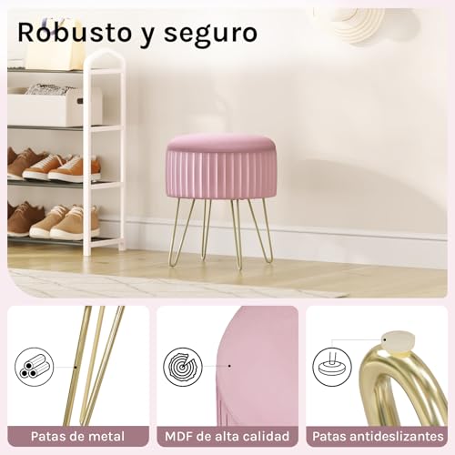 Woltu Pouf Mit Lagerung - Runder Samt Hocker Hellrosa 31,5x37,5 cm