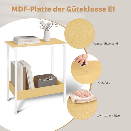 Woltu Beistelltisch BTS03nh - Couchtisch mit 2 Ablagen - Schwarzes Metall und Holzoptik - 50 x 55 x 25 cm