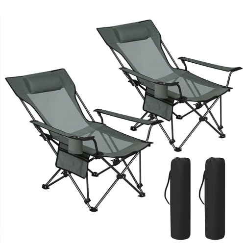 Woltu 2er Set faltbarer Campingstühle mit verstellbarer Rückenlehne und Becherhalter - Grau