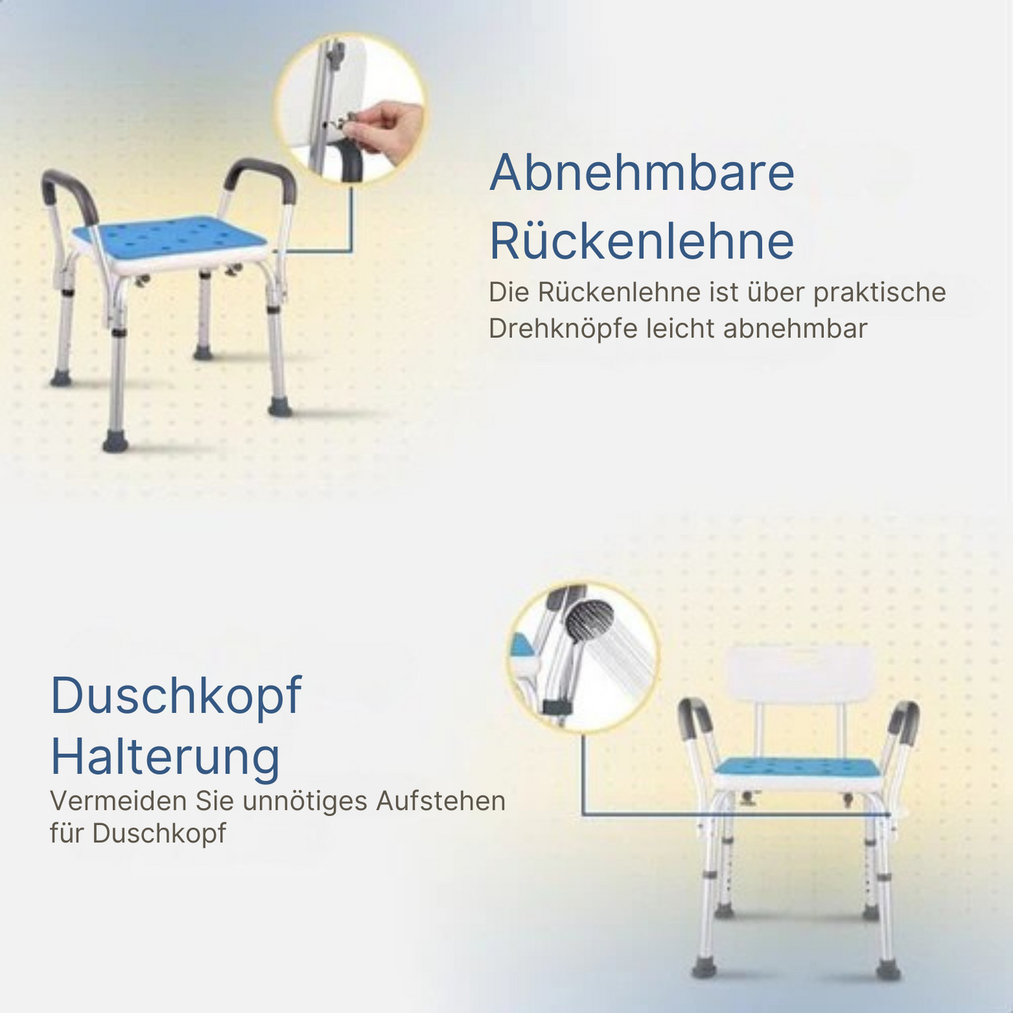 Safe Age - Duschstuhl - mit abnehmbarer Rückenlehne und Armlehne - rutschfest - höhenverstellbar - Duschhocker - Blau