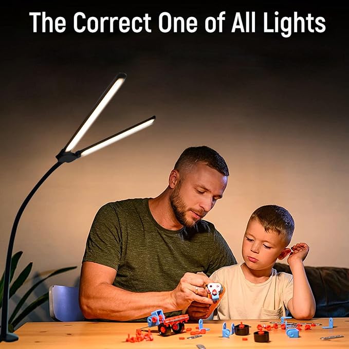 Skoov Led Schreibtischlampe für Home Office, helle Dual Head Schreibtischlampe mit 3 Farben stufenlos dimmbar, Lampe flexible Schwanenhals Schreibtischlampe für Architekten Home Office USB 5V