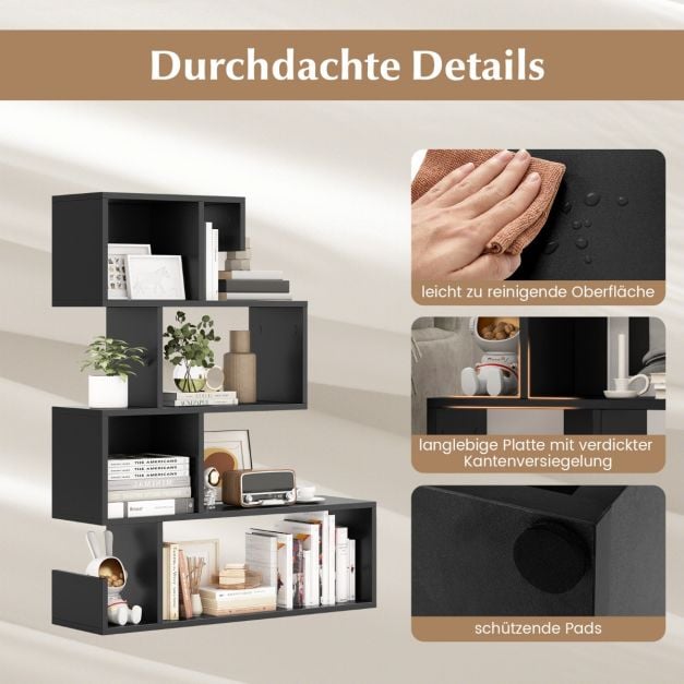 Coast S-förmiges Bücherregal mit 5 Ebenen – 80 x 22 x 100 cm – Schwarz