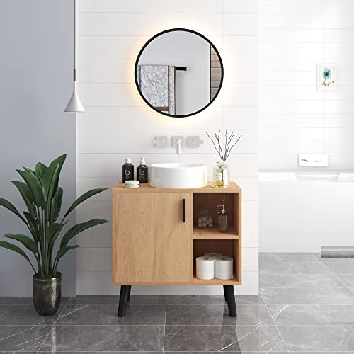 Eugad Badezimmerschrank unter Waschbecken mit Tür und 2 offenen Regalen schwarz 60 x 60,5 x 30 cm
