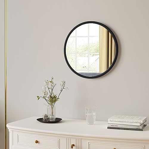 Woltu Runder Badezimmerspiegel Schwarz 40 cm - Rostfreies Metall, klare Reflexion