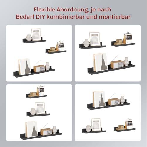 Woltu Wandregal Set 3-teilig Schwarz - 2x 30x5x10 cm & 1x 60x5x10 cm