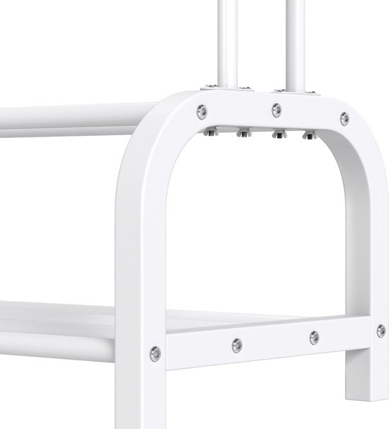 O'DADDY® Kleiderständer Metall mit doppeltem Schuhregal - Kleiderständer weiß - Kleiderständer - Kleiderständer doppelt - Kleiderstange - Garderobenständer - Kleiderständer doppelt - 110 x 33 x (137-157) cm - bis zu 25 kg pro Rohr
