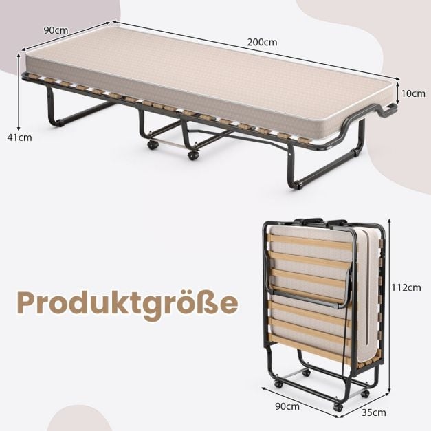 Coast – Italienisches Klappbett mit Matratze – 200 x 90 x 41 cm – Beige