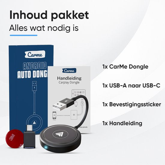 CarMe Luxe Android Auto Dongle - Kabelloses Android Auto - USB-A & USB-C - Schwarz