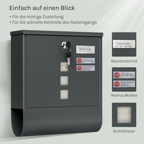 Woltu Briefkasten mit Zeitungsablage - Anthrazit - 10 x 30,8 x 33,8 cm
