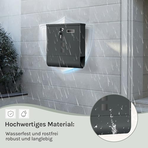 Woltu Briefkasten mit Zeitungsablage - Anthrazit - 10 x 30,8 x 33,8 cm