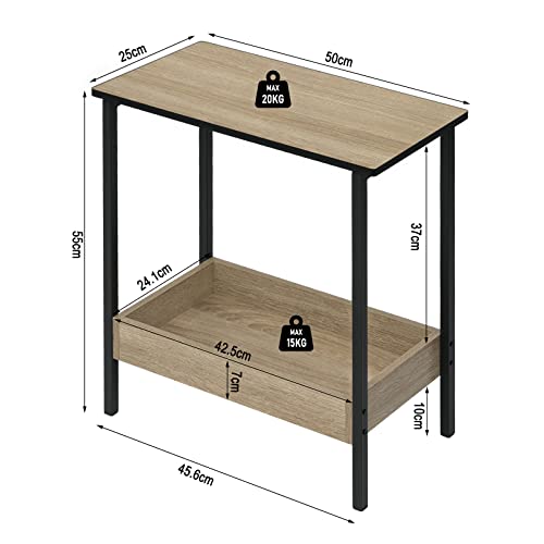 Woltu Couchtisch mit 2 Ablagen - Schwarzes Metall und helle Eiche - 50 x 55 x 25 cm