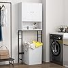 COSTWAY Freistehender Toilettenschrank - mit Ablagefächern, Türen und Haken - 63 x 23 x 165,5 cm - Weiß