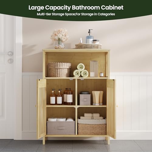 Eugad Badezimmerschrank mit 2 Lattentüren und verstellbaren Einlegeböden - Farbe Bambus 70 x 98 x 32 cm
