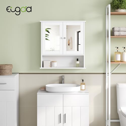 Eugad Badeschrank mit Spiegel - Weiß - 56 x 13 x 58,5 cm