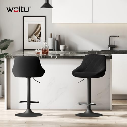 Woltu Barhocker Metallrahmen und Samtpolsterung Schwarz - drehbar und verstellbar BH219sz-1