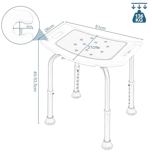 Eugad Duschsitz Verstellbar - Ergonomisch, Rutschfest, Aluminium - Silber