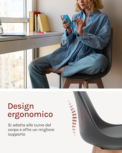 Woltu Esszimmerstühle 2er Set Ergonomisches Design - Massivholz und Kunstleder - Grau - BH29gr-2