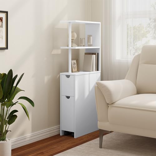 Eugad Schmaler Badezimmerschrank mit Schubladen und verstellbarem Einlegeboden - Weiß MDF - 45 x 19 x 113 cm