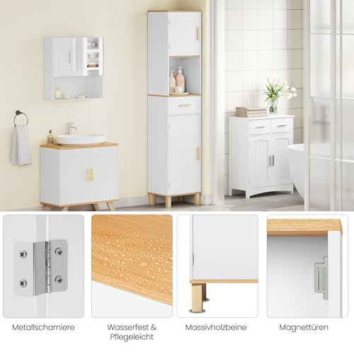 Eugad Badezimmerschrank mit 5 Fächern und 1 Schublade Weiß 40 x 180 x 30 cm