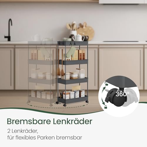 Stilvoller Servierwagen mit 4 Etagen und Rädern - Grau - 39 x 84 x 20,5 cm