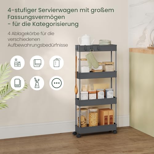Servierwagen mit 4 Ebenen grau 39 x 83,5 x 12,5 cm